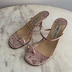 Jimmy Choo Pink Snake Skin Y2K Sexy Minimalist Toe Loop Kitten Siletto Heels 35